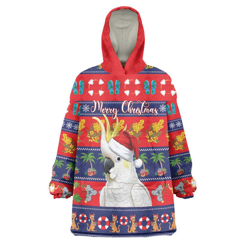 Sulphur-crested Cockatoo Australia Christmas Wearable Blanket Hoodie Aussie Xmas Beach Vibes - Aussie Hoodie
