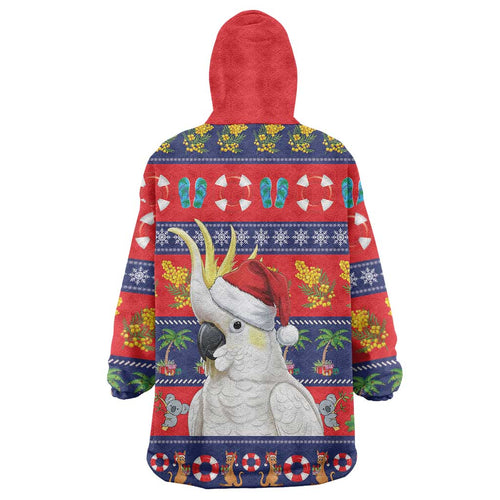 Sulphur-crested Cockatoo Australia Christmas Wearable Blanket Hoodie Aussie Xmas Beach Vibes - Aussie Hoodie