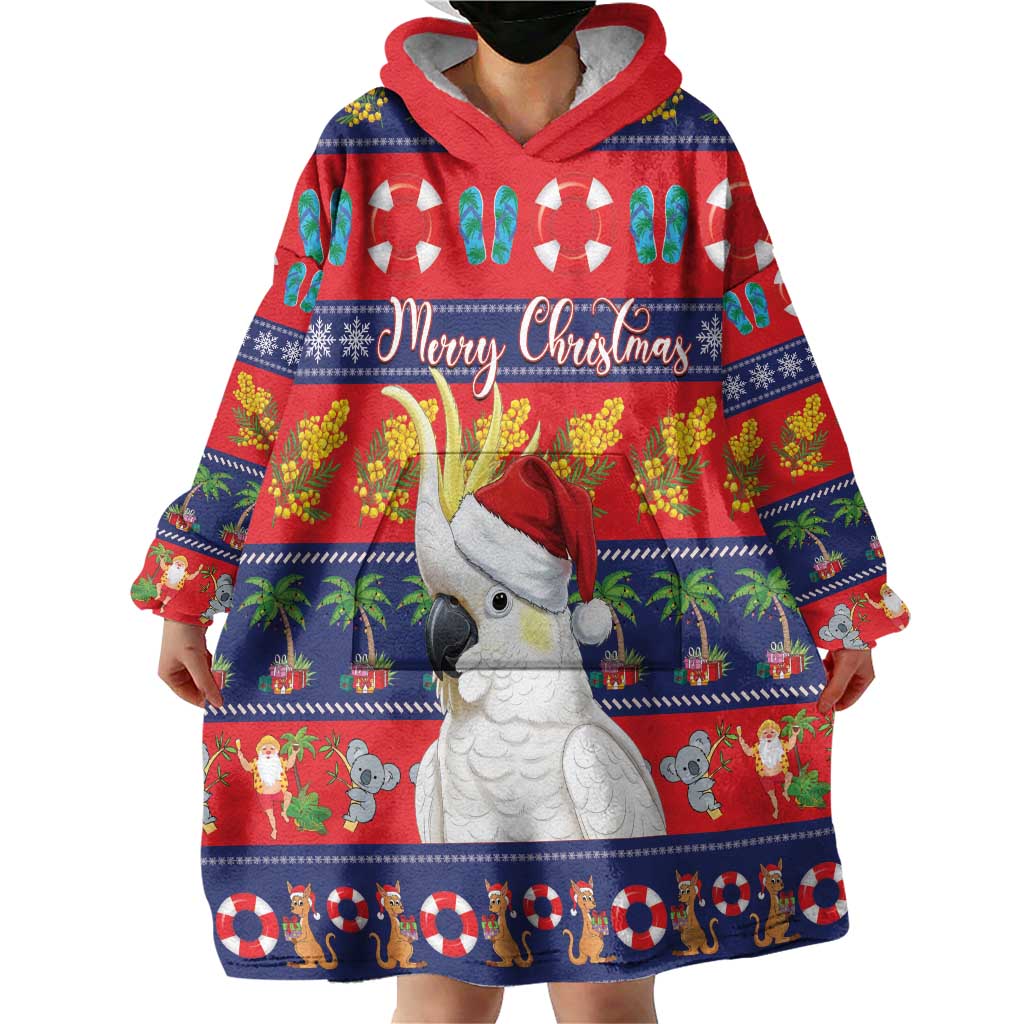 Sulphur-crested Cockatoo Australia Christmas Wearable Blanket Hoodie Aussie Xmas Beach Vibes - Aussie Hoodie