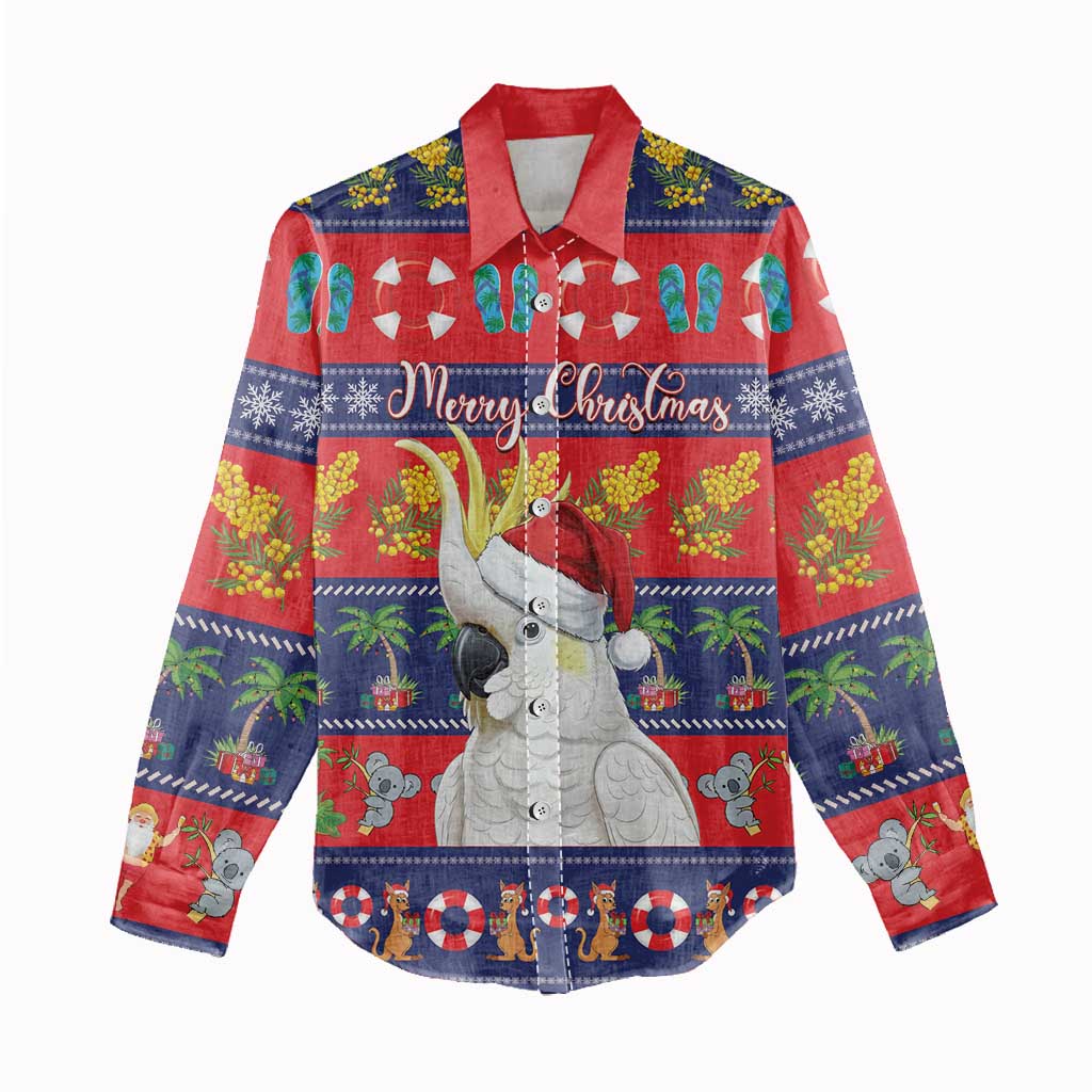 Sulphur-crested Cockatoo Australia Christmas Women Casual Shirt Aussie Xmas Beach Vibes - Aussie Hoodie