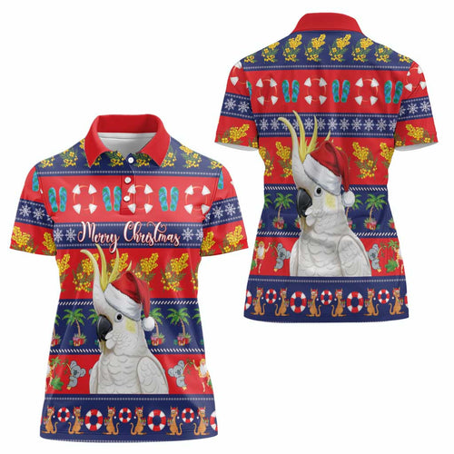 Sulphur-crested Cockatoo Australia Christmas Women Polo Shirt Aussie Xmas Beach Vibes - Aussie Hoodie