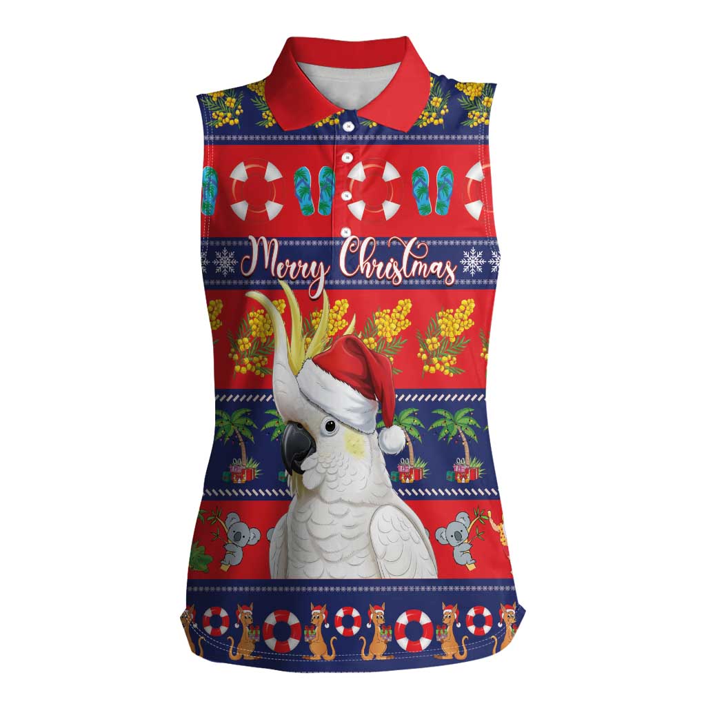 Sulphur-crested Cockatoo Australia Christmas Women Sleeveless Polo Shirt Aussie Xmas Beach Vibes - Aussie Hoodie