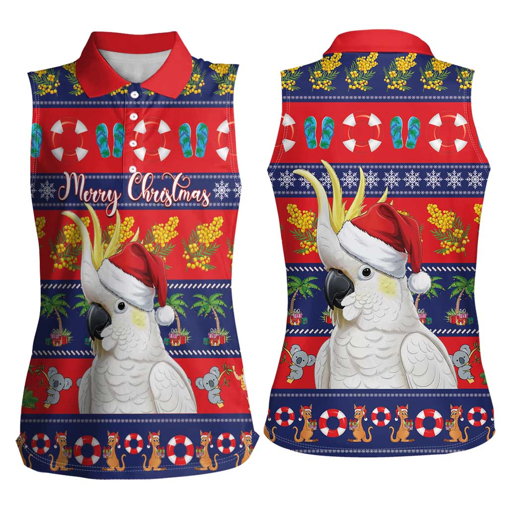 Sulphur-crested Cockatoo Australia Christmas Women Sleeveless Polo Shirt Aussie Xmas Beach Vibes - Aussie Hoodie