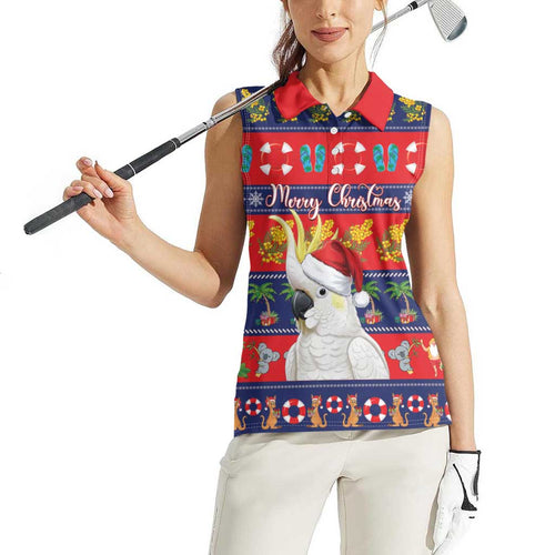 Sulphur-crested Cockatoo Australia Christmas Women Sleeveless Polo Shirt Aussie Xmas Beach Vibes - Aussie Hoodie