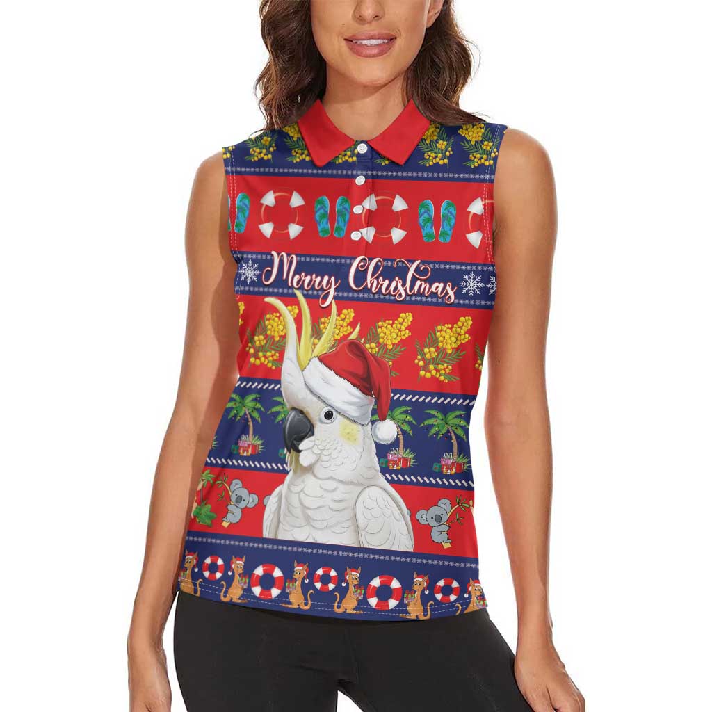 Sulphur-crested Cockatoo Australia Christmas Women Sleeveless Polo Shirt Aussie Xmas Beach Vibes - Aussie Hoodie