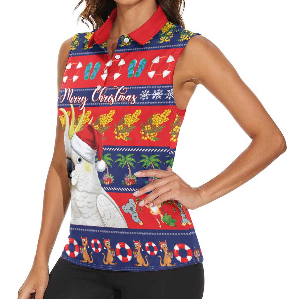 Sulphur-crested Cockatoo Australia Christmas Women Sleeveless Polo Shirt Aussie Xmas Beach Vibes - Aussie Hoodie