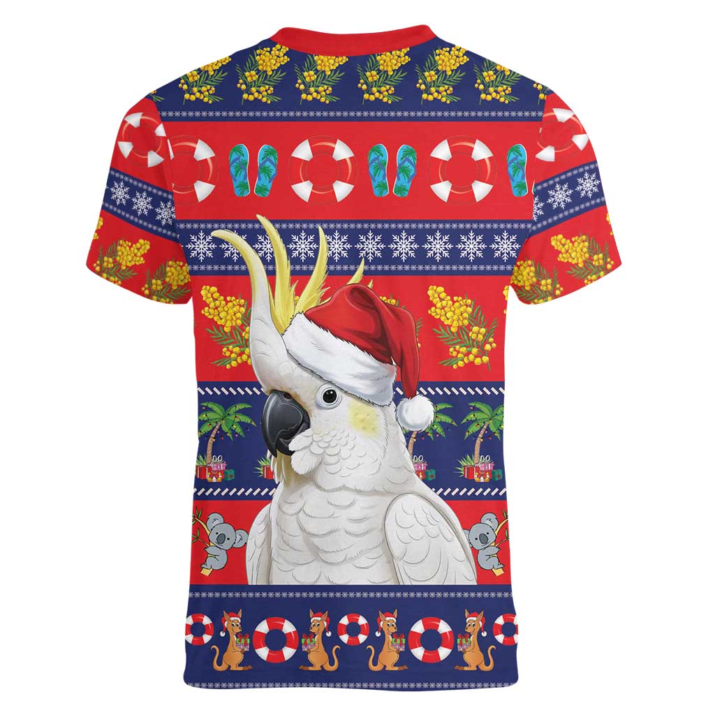 Sulphur-crested Cockatoo Australia Christmas Women V-Neck T-Shirt Aussie Xmas Beach Vibes - Aussie Hoodie