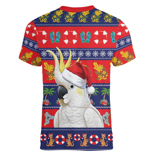 Sulphur-crested Cockatoo Australia Christmas Women V-Neck T-Shirt Aussie Xmas Beach Vibes - Aussie Hoodie
