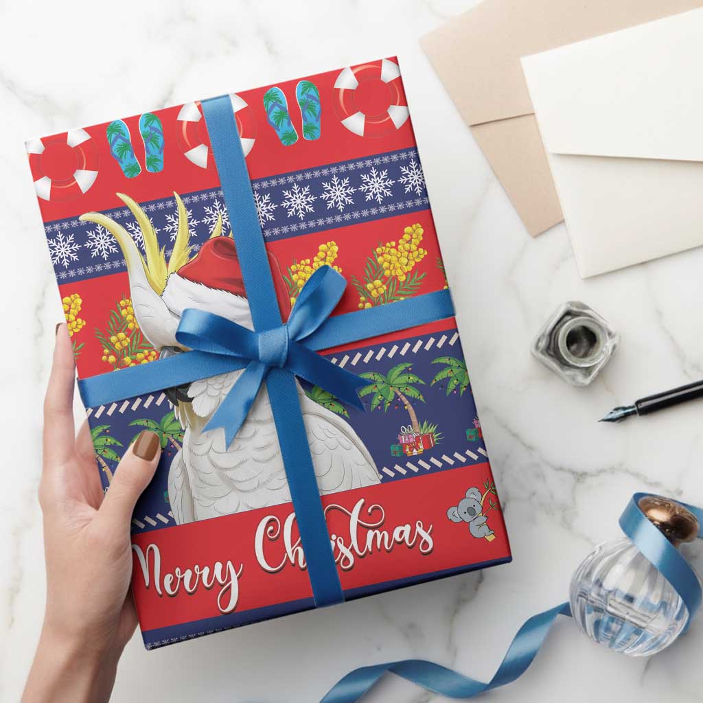 Sulphur-crested Cockatoo Australia Christmas Wrapping Paper Aussie Xmas Beach Vibes - Aussie Hoodie