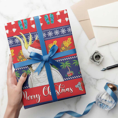 Sulphur-crested Cockatoo Australia Christmas Wrapping Paper Aussie Xmas Beach Vibes - Aussie Hoodie
