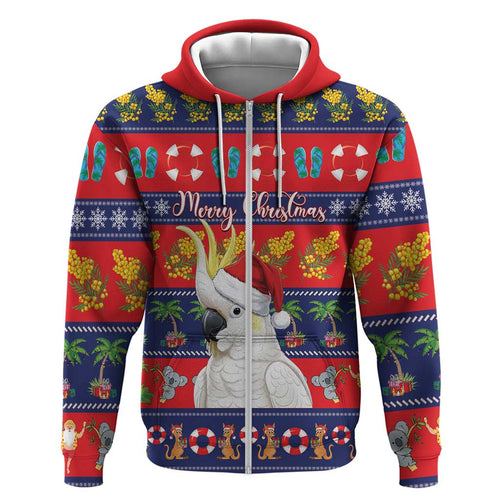 Sulphur-crested Cockatoo Australia Christmas Zip Hoodie Aussie Xmas Beach Vibes - Aussie Hoodie