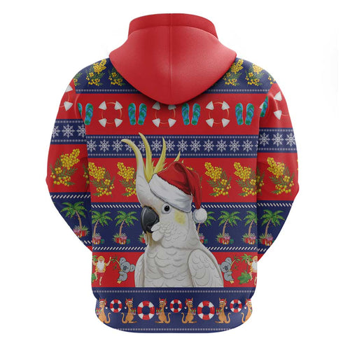 Sulphur-crested Cockatoo Australia Christmas Zip Hoodie Aussie Xmas Beach Vibes - Aussie Hoodie