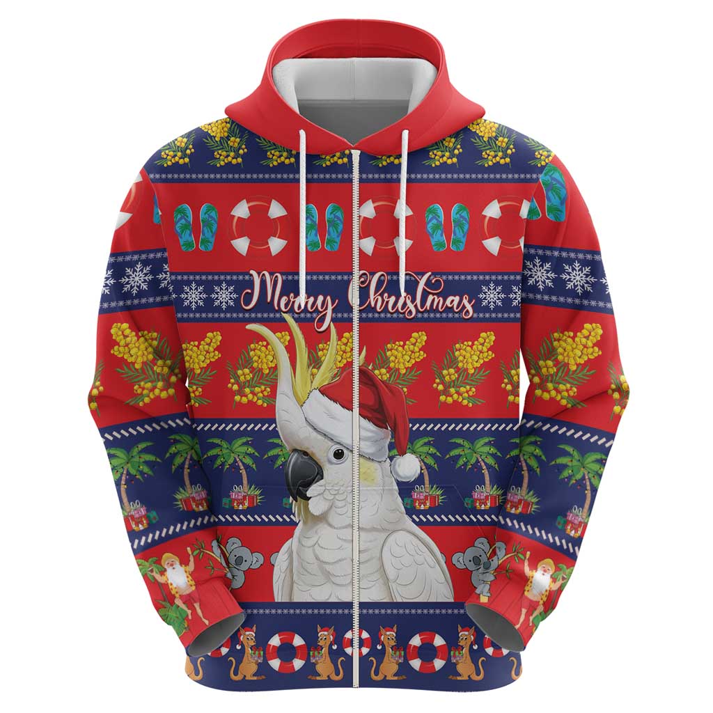 Sulphur-crested Cockatoo Australia Christmas Zip Hoodie Aussie Xmas Beach Vibes - Aussie Hoodie