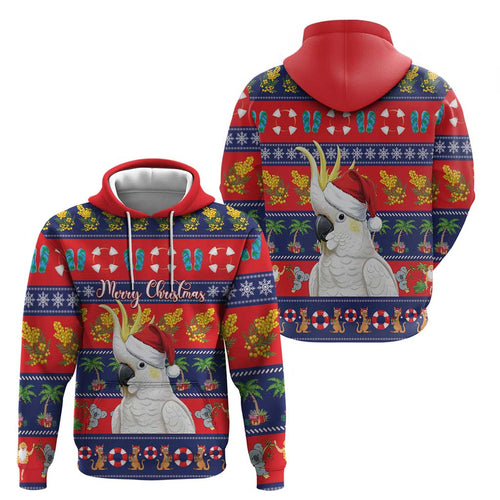 Sulphur-crested Cockatoo Australia Christmas Zip Hoodie Aussie Xmas Beach Vibes - Aussie Hoodie