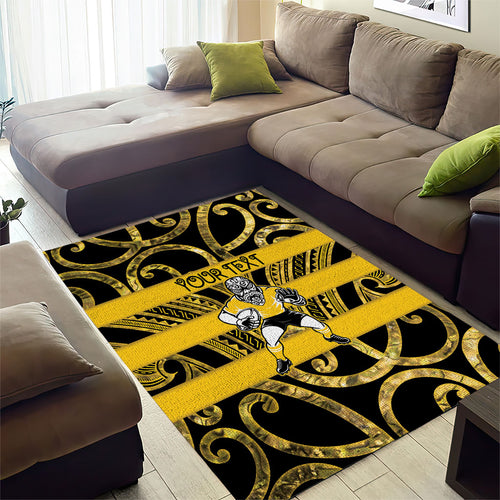 Taranaki Custom Rugby New Zealand Area Rug Aotearoa Maori Pukana Tiki Mascot