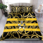 Taranaki Custom Rugby New Zealand Bedding Set Aotearoa Maori Pukana Tiki Mascot