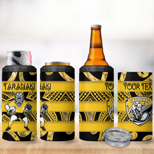 Taranaki Custom Rugby New Zealand 4 in 1 Can Cooler Tumbler Aotearoa Maori Pukana Tiki Mascot