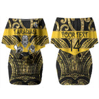 Taranaki Custom Rugby New Zealand Couples Matching Off Shoulder Short Dress and Hawaiian Shirt Aotearoa Maori Pukana Tiki Mascot