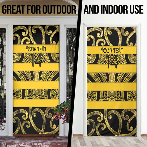 Taranaki Custom Rugby New Zealand Door Cover Aotearoa Maori Pukana Tiki Mascot