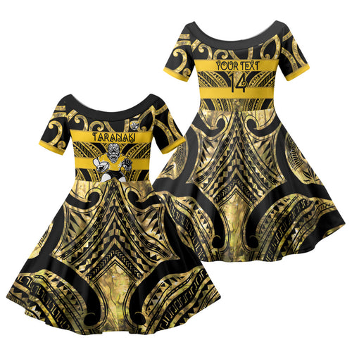 Taranaki Custom Rugby New Zealand Family Matching Short Sleeve Bodycon Dress and Hawaiian Shirt Aotearoa Maori Pukana Tiki Mascot
