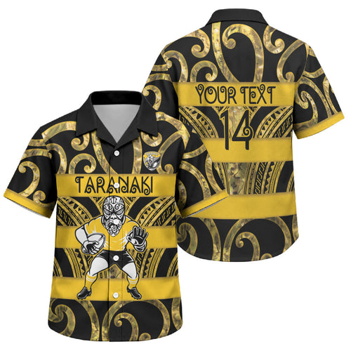 Taranaki Custom Rugby New Zealand Family Matching Short Sleeve Bodycon Dress and Hawaiian Shirt Aotearoa Maori Pukana Tiki Mascot