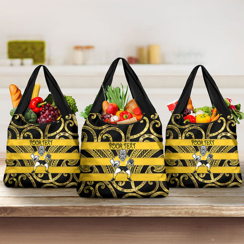 Taranaki Custom Rugby New Zealand Grocery Bag Aotearoa Maori Pukana Tiki Mascot