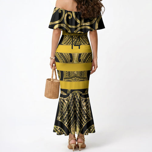 Taranaki Custom Rugby New Zealand Mermaid Dress Aotearoa Maori Pukana Tiki Mascot