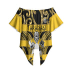 Taranaki Custom Rugby New Zealand Off Shoulder Wrap Waist Top Aotearoa Maori Pukana Tiki Mascot