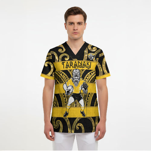 Taranaki Custom Rugby New Zealand Scrub Top Aotearoa Maori Pukana Tiki Mascot