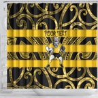 Taranaki Custom Rugby New Zealand Shower Curtain Aotearoa Maori Pukana Tiki Mascot