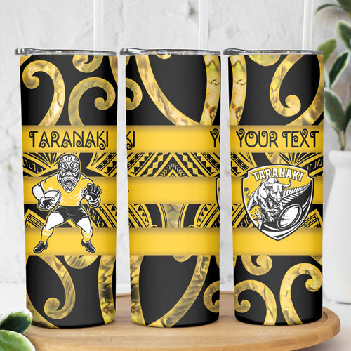 Taranaki Custom Rugby New Zealand Skinny Tumbler Aotearoa Maori Pukana Tiki Mascot
