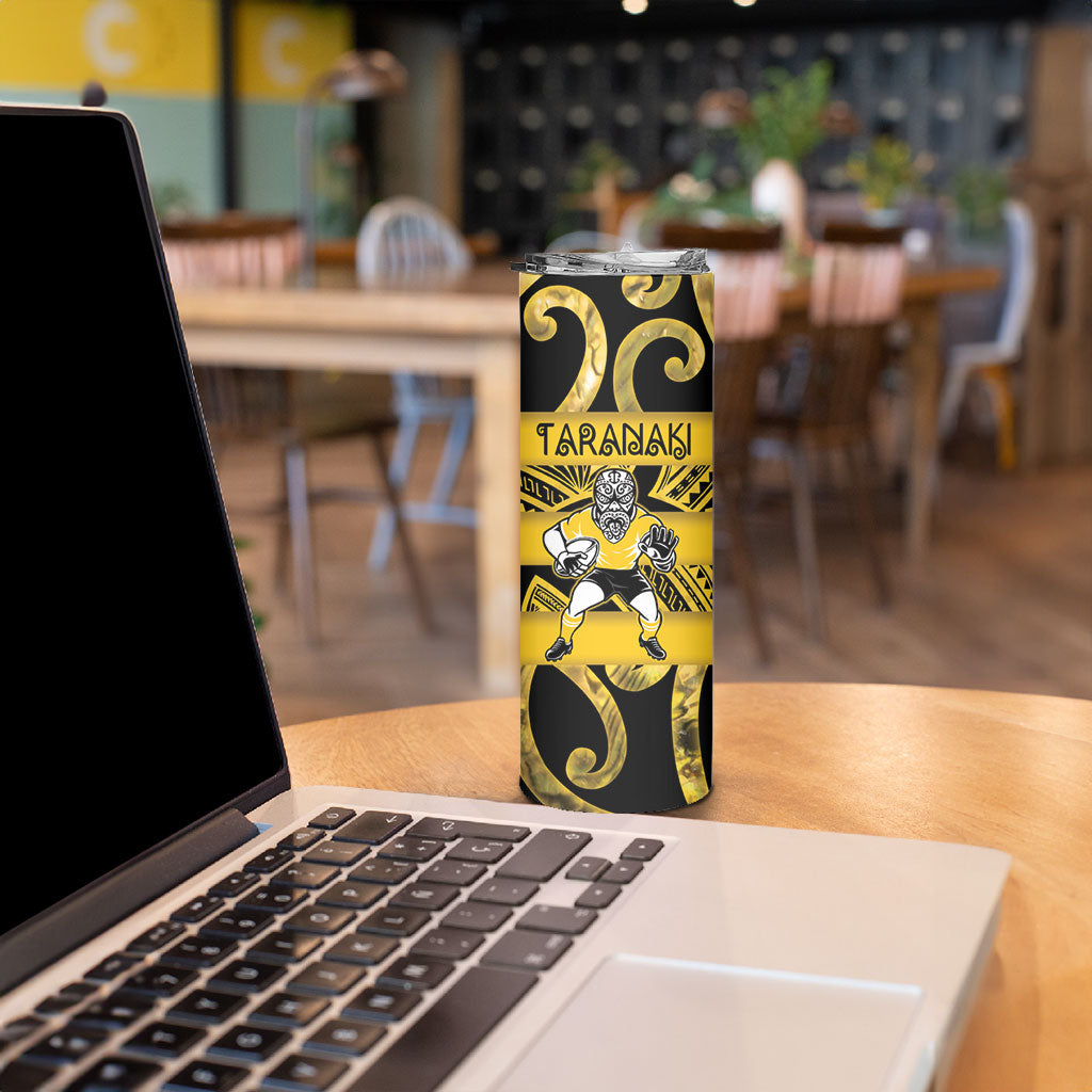 Taranaki Custom Rugby New Zealand Skinny Tumbler Aotearoa Maori Pukana Tiki Mascot