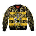 Taranaki Custom Rugby New Zealand Sleeve Zip Bomber Jacket Aotearoa Maori Pukana Tiki Mascot