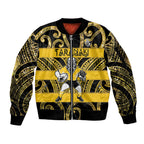 Taranaki Custom Rugby New Zealand Sleeve Zip Bomber Jacket Aotearoa Maori Pukana Tiki Mascot