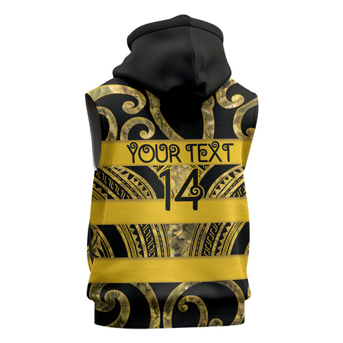 Taranaki Custom Rugby New Zealand Sleeveless Hoodie Aotearoa Maori Pukana Tiki Mascot