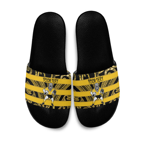 Taranaki Custom Rugby New Zealand Slide Sandals Aotearoa Maori Pukana Tiki Mascot