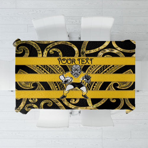 Taranaki Custom Rugby New Zealand Tablecloth Aotearoa Maori Pukana Tiki Mascot