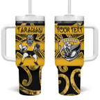 Taranaki Custom Rugby New Zealand Tumbler With Handle Aotearoa Maori Pukana Tiki Mascot
