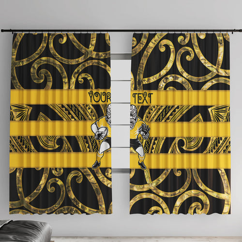 Taranaki Custom Rugby New Zealand Window Curtain Aotearoa Maori Pukana Tiki Mascot