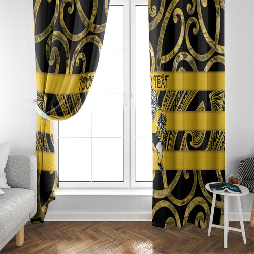 Taranaki Custom Rugby New Zealand Window Curtain Aotearoa Maori Pukana Tiki Mascot