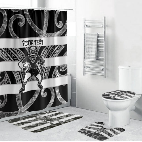 Hawke's Bay Custom Rugby New Zealand Bathroom Set Aotearoa Maori Pukana Tiki Mascot