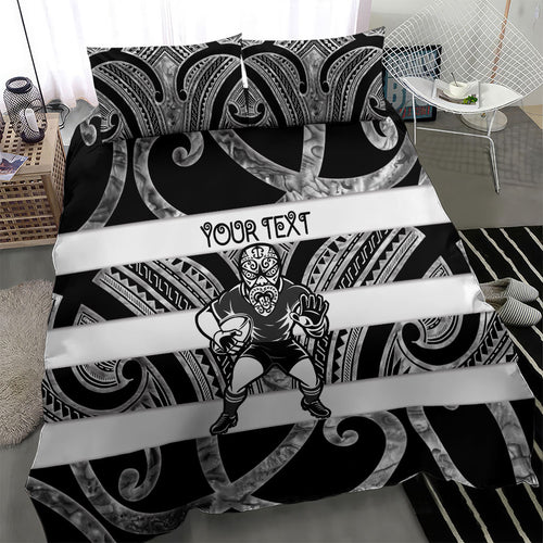 Hawke's Bay Custom Rugby New Zealand Bedding Set Aotearoa Maori Pukana Tiki Mascot