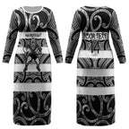 Hawke's Bay Custom Rugby New Zealand Couples Matching Long Sleeve Bodycon Dress and Hawaiian Shirt Aotearoa Maori Pukana Tiki Mascot
