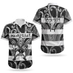 Hawke's Bay Custom Rugby New Zealand Couples Matching Short Sleeve Bodycon Dress and Hawaiian Shirt Aotearoa Maori Pukana Tiki Mascot