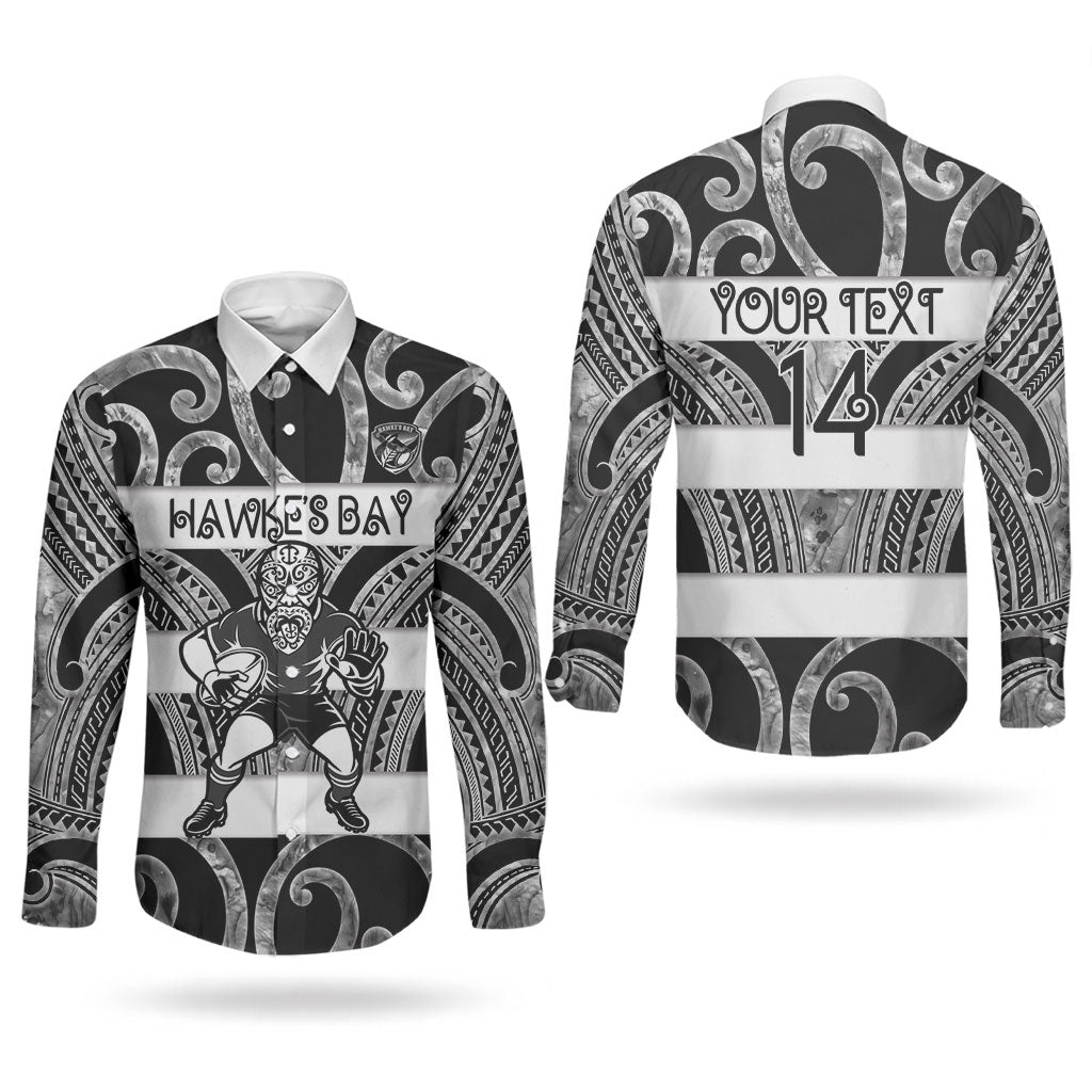 Hawke's Bay Custom Rugby New Zealand Couples Matching Short Sleeve Bodycon Dress and Long Sleeve Button Shirt Aotearoa Maori Pukana Tiki Mascot