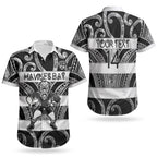 Hawke's Bay Custom Rugby New Zealand Couples Matching Summer Maxi Dress and Hawaiian Shirt Aotearoa Maori Pukana Tiki Mascot