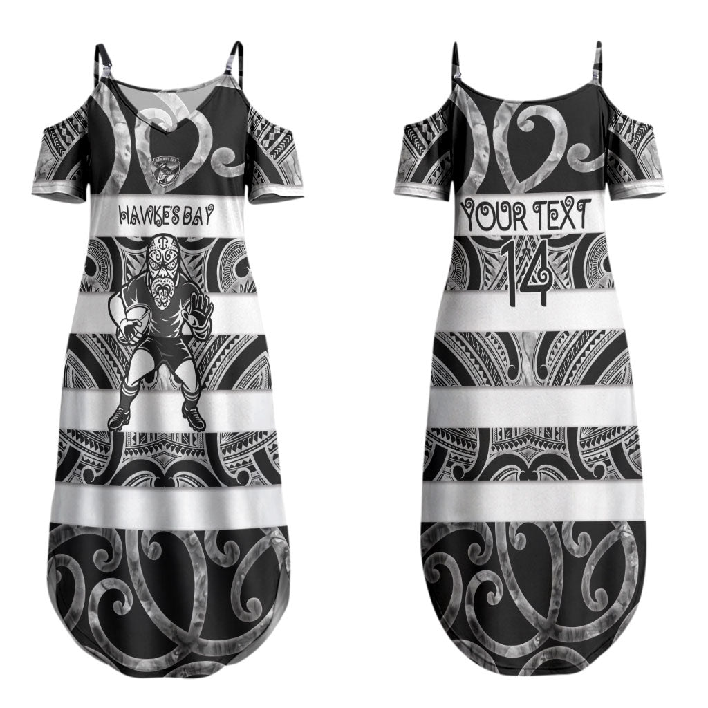 Hawke's Bay Custom Rugby New Zealand Couples Matching Summer Maxi Dress and Hawaiian Shirt Aotearoa Maori Pukana Tiki Mascot