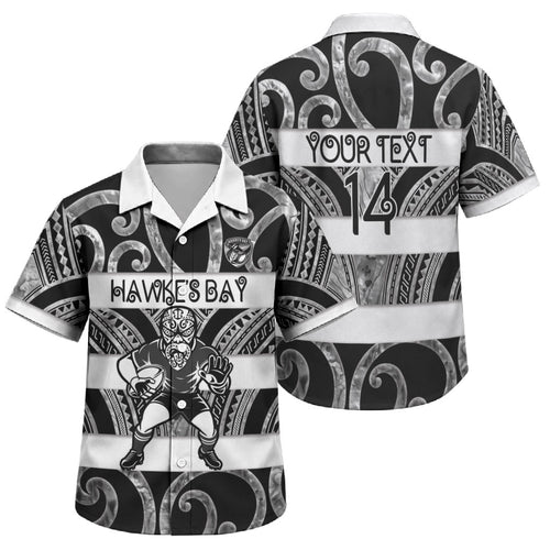 Hawke's Bay Custom Rugby New Zealand Family Matching Short Sleeve Bodycon Dress and Hawaiian Shirt Aotearoa Maori Pukana Tiki Mascot