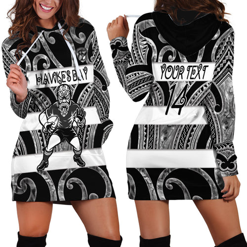 Hawke's Bay Custom Rugby New Zealand Hoodie Dress Aotearoa Maori Pukana Tiki Mascot
