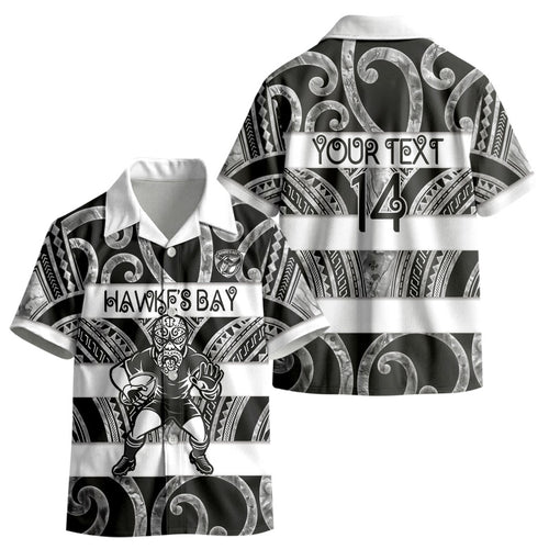 Hawke's Bay Custom Rugby New Zealand Kid Hawaiian Shirt Aotearoa Maori Pukana Tiki Mascot